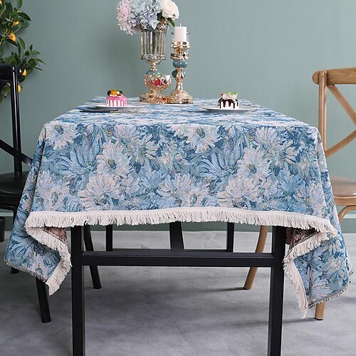 

Vintage Floral Table Cloth Cotton Tablecloths Wrinkle Free Washable Tablecover for Family Dinners Special Occasions Daily Use