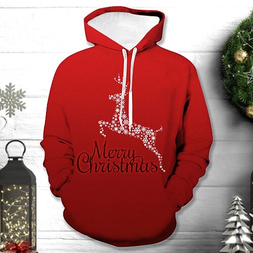 

Men's Pullover Hoodie Sweatshirt Graphic Prints Reindeer Ugly Christmas Print Hooded Casual Daily Sports 3D Print Sportswear Casual Hoodies Sweatshirts Long Sleeve Green Red White