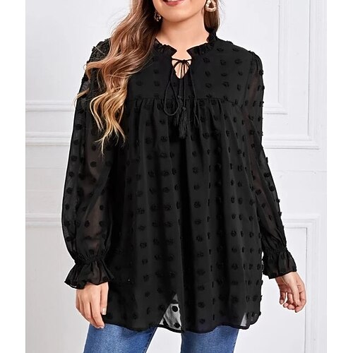 

Women's Plus Size Tops Blouse Graphic Long Sleeve V Neck Fashion Modern Vacation Going out Lace Winter Fall Black