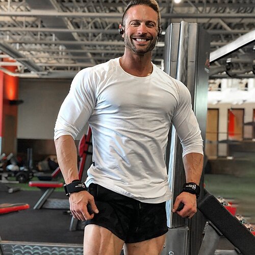 

Men's Workout Shirt Running Shirt Long Sleeve Top Athletic Athleisure Winter Cotton Breathable Soft Sweat wicking Fitness Running Jogging Sportswear Activewear Solid Colored Black Red Grey