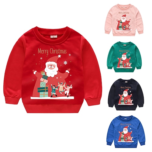 

Toddler Boys Ugly Christmas Sweatshirt Pullover Santa Claus Outdoor Long Sleeve Adorable Cotton 1-5 Years Winter Green Black Blue