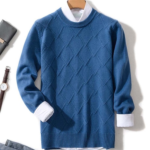 

Men's Sweater Wool Sweater Pullover Ribbed Knit Cropped Knitted Solid Color Crewneck Keep Warm Modern Contemporary Work Daily Wear Clothing Apparel Fall & Winter Camel Wine S M L