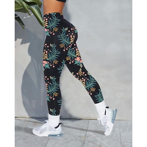 

Women's Yoga Pants Tummy Control Butt Lift High Waist Yoga Fitness Gym Workout Cropped Leggings Floral Yellow / Black PinkRed Green Sports Activewear High Elasticity 21Grams / Athletic / Athleisure