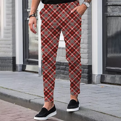 

Men's Chinos Trousers Jogger Pants Pocket 3D Print Plaid Checkered Graphic Prints Geometry Comfort Soft Office Business Basic Fashion Red White