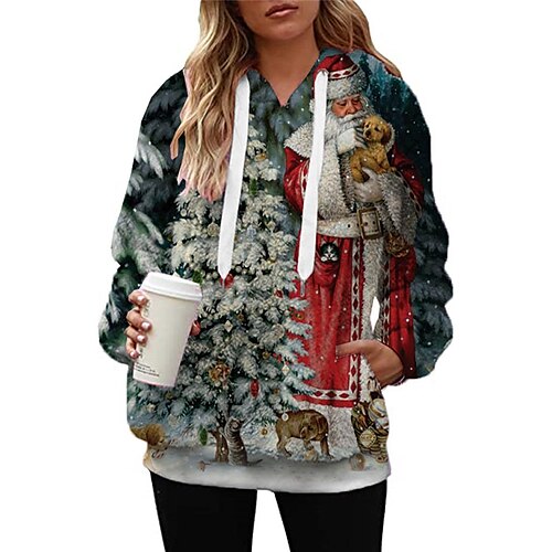 

Women's Sherpa jacket Fleece Jacket Teddy Coat Warm Breathable Christmas Street Daily Wear Vacation Zipper Pocket Print Pullover Hoodie Casual Daily Comfortable Plush Christmas Geometric Regular Fit