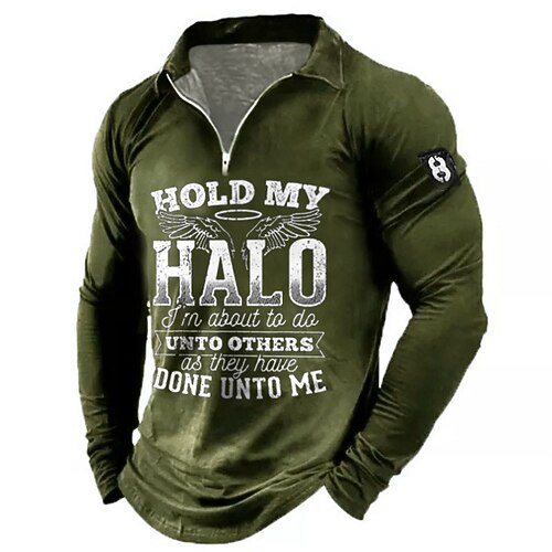 

Men's Collar Polo Shirt Golf Shirt Letter Wings Graphic Prints Turndown Green Black Blue Red 3D Print Outdoor Street Long Sleeve Zipper Print Clothing Apparel Fashion Designer Casual Soft