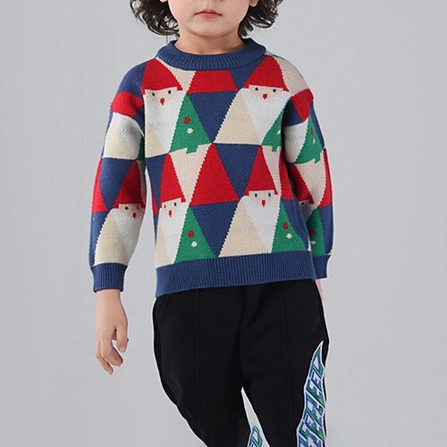 

Toddler Boys Sweater Color Block Long Sleeve Casual Fashion Dark Blue Winter Clothes 7-13 Years