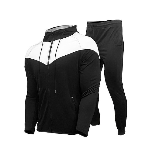 

Men's Tracksuit Sweatsuit 2 Piece Athletic Winter Long Sleeve Thermal Warm Breathable Moisture Wicking Fitness Running Jogging Sportswear Activewear Color Block Dark Grey Dark Navy Black White