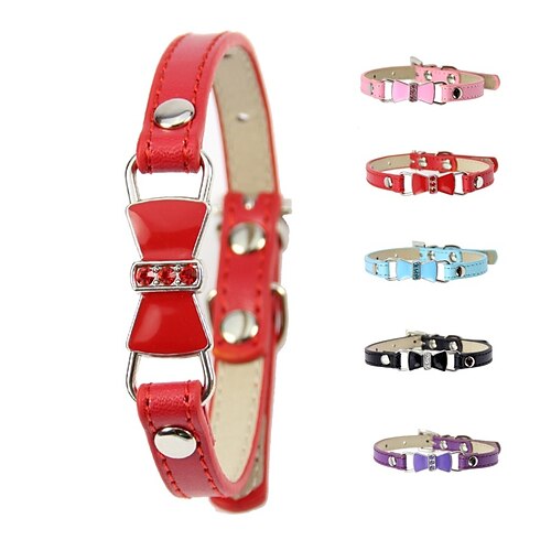 

2 Pcs Pet Decorative Oil Drop Bow Pu Leather Christmas Diamond Dog Supplies Cat Collar