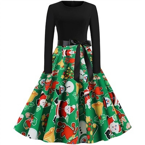

Women's Swing Dress Vintage Dress Mini Dress Green Black Red Long Sleeve Snowman Ruched Winter Fall Autumn Crew Neck Christmas Vacation 2022 S M L XL XXL