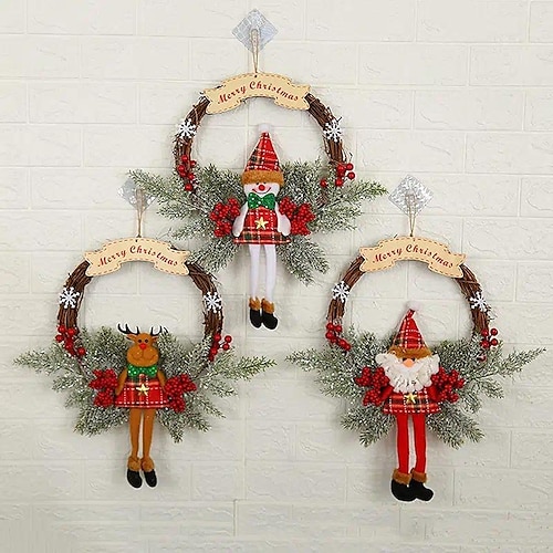 

1pc Festival Party Decoration, Christmas Wreath Santa Claus, Elk, Snowman Pattern, Ornament Front Door Window Wall Pendant