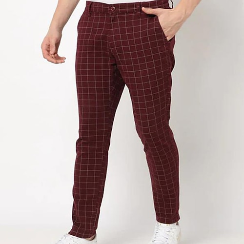 

Men's Chinos Trousers Jogger Pants Pocket Straight Leg Plaid Comfort Casual Daily Going out Cotton Blend Stylish Simple Black Wine Micro-elastic