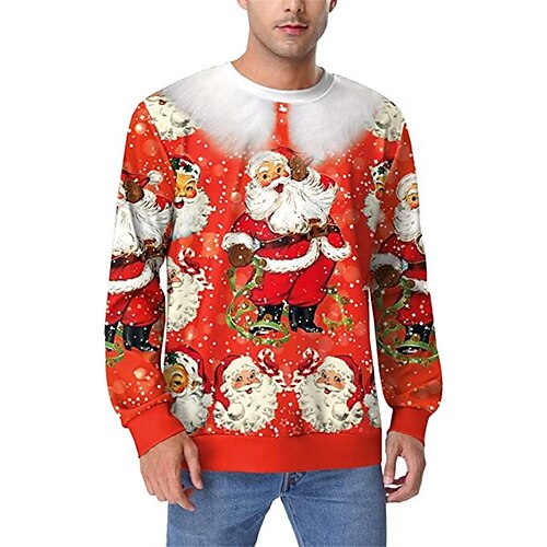 

Men's Sweatshirt Pullover Blue Red Crew Neck Santa Claus Graphic Prints Print Christmas Daily Sports 3D Print Basic Streetwear Designer Spring & Fall Clothing Apparel Hoodies Sweatshirts