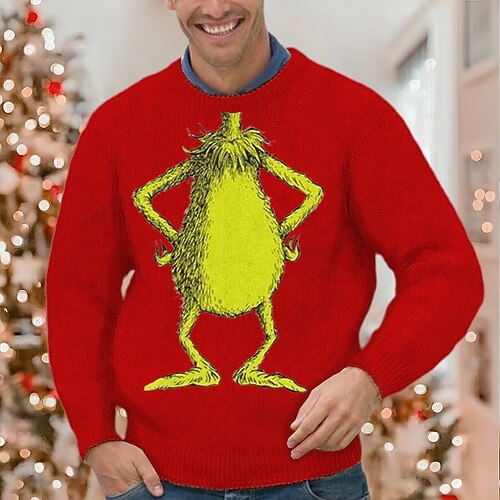 

Men's Sweater Ugly Christmas Sweater Pullover Ribbed Knit Cropped Knitted Christmas Pattern Crew Neck Keep Warm Modern Contemporary Christmas Work Clothing Apparel Fall & Winter Black Green S M L