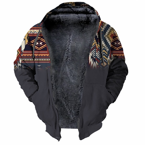 

Men's Fleece Jacket Full Zip Hoodie Fleece Hoodie Sherpa Jacket Green Blue Brown Hooded Tribal Graphic Prints Zipper Print Sports & Outdoor Daily Sports 3D Print Fleece Streetwear Designer Casual