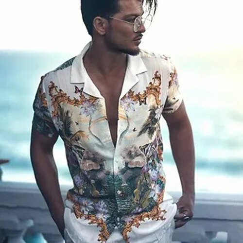 

Men's Shirt Graphic Prints Turndown Beige 3D Print Street Casual Short Sleeve Button-Down Print Clothing Apparel Fashion Designer Casual Hawaiian