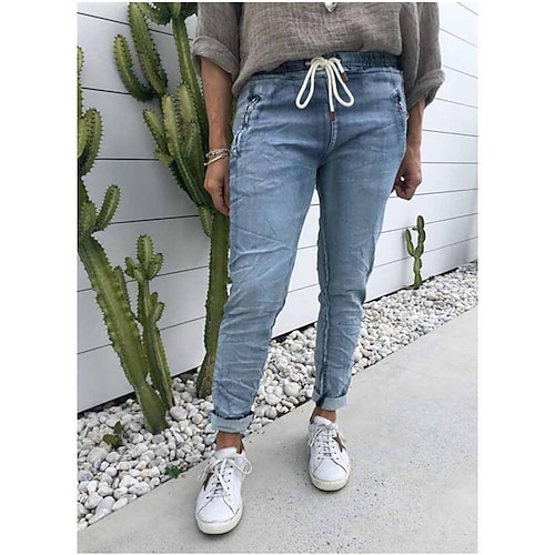 

Women's Jeans Distressed Jeans Denim LightBlue Casual Casual Daily Stretchy Full Length Soft Solid Colored S M L XL 2XL