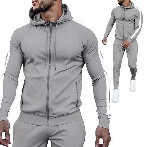 

Men's Tracksuit Sweatsuit Zip Hoodie Sweatshirt Hoodie Jacket Jogging Suits Yellow & Black WhiteDark Gray Royal Blue Light gray Dark Gray Hooded Color Block Patchwork Drawstring 2 Piece Sports