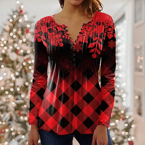 

Mujer Camisa Blusa Amarillo Rosa Rojo Floral Plaid Botón Estampado Manga Larga Navidad Fin de semana Ropa de calle Casual Escote Redondo Regular Flor Talla Grande S