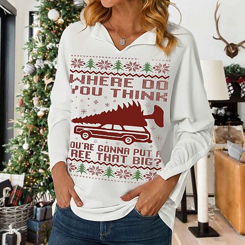 

Women's Sweatshirt Pullover Streetwear Green Red Gray Graphic Christmas Tree Christmas V Neck Long Sleeve S M L XL 2XL 3XL