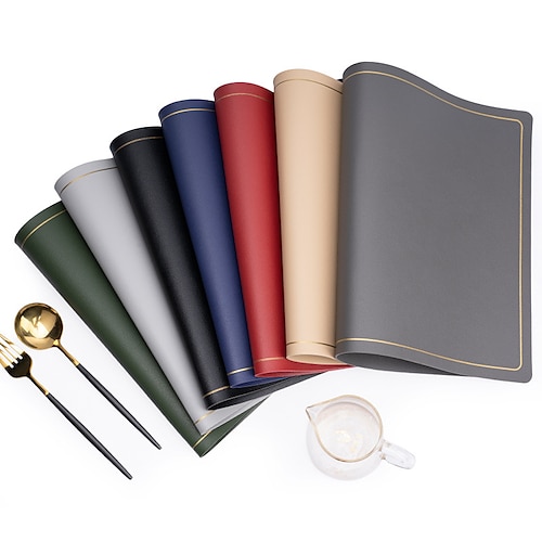 

Faux Leather Heat Resistant Placemats for Dining Table, Waterproof Wipeable Washable PU Table Mats, Easy to Clean Anti-Slip Place Mats