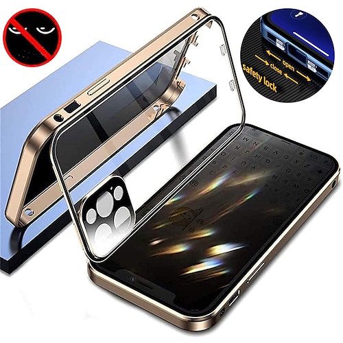 

Phone Case 360 Protection Anti-Peeping Metal Double Sided Glass Case For iPhone 14 13 12 11 Pro Max Plus Lens Protection Snap Lock Cover