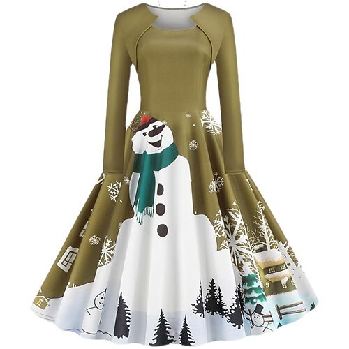 

Snowman Fancy Christmas Dress Women's Dailywear Christmas Christmas Christmas Eve Adults Party Christmas Polyester Dress