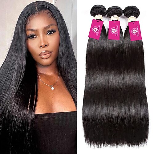 

Human Hair Bundles 16 18 20 Inch Straight Premium 10A Unprocessed Brazilian Weave Hair Virgin Remy 1b Color Natural Straight Sew In 3 Bundle 300g Tracks for Black Women