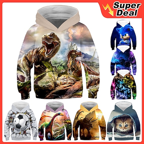 

Kids Toddler Boys' Hoodie & Sweatshirt Long Sleeve Dinosaur Fantastic Beasts 3D Print Color Block Animal White Blue Yellow Children Tops Active Streetwear Children's Day 2-12 Years