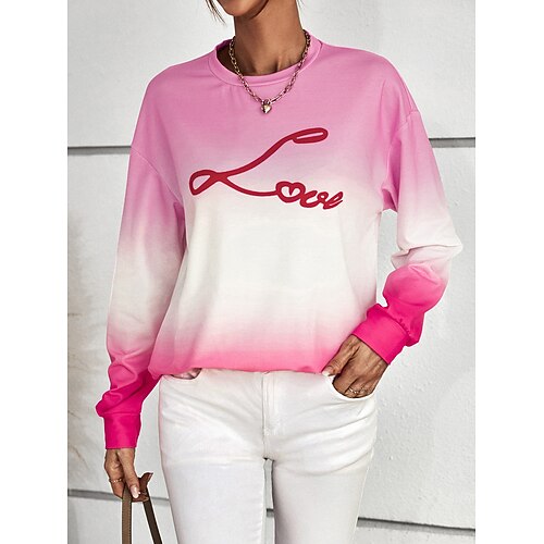 

Women's Sweatshirt Pullover Basic Pink Grey Graphic Street Round Neck Long Sleeve S M L XL