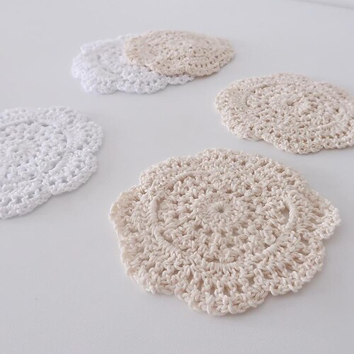 

korean ins hand-woven crochet coaster heat insulation pad lace hook flower hollow coaster tie flower