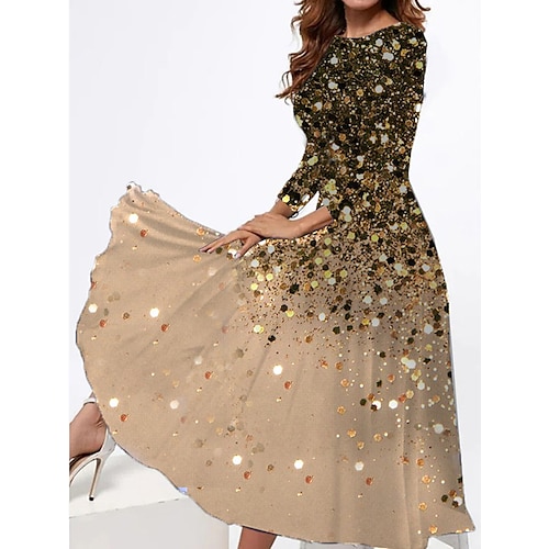 

Women's Casual Dress Print Swing Dress Midi Dress Black Gold Long Sleeve Ombre Pocket Winter Fall Spring Crew Neck Fashion Daily Weekend 2022 S M L XL XXL 3XL