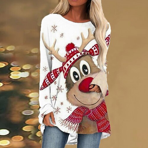 

Women's Casual Dress T Shirt Dress Tee Dress Shift Dress Mini Dress White Long Sleeve Animal Print Winter Fall Spring Crew Neck Fashion Christmas Daily 2022 S M L XL XXL 3XL