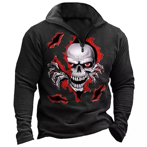 

Men's Zip Up Sweatshirt Pullover Quarter Zipper Sweatshirt Black Half Zip Skull Graphic Prints Zipper Print Daily Sports 3D Print Basic Designer Casual Spring Fall Clothing Apparel Hoodies