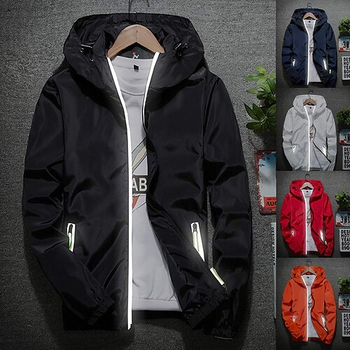 

Men's Hoodie Jacket Rain Jacket Windproof Windbreaker Jacket Outerwear Solid Color Navy Black Orange