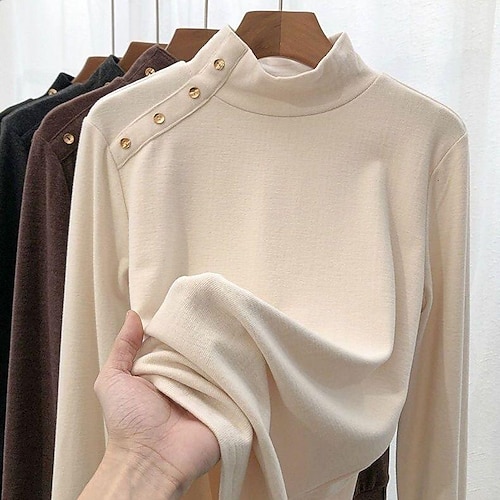 

2022 autumn and winter new style inner wear velvet design long-sleeved top foreign style half turtleneck bottoming shirt women's t-shirt outer wear