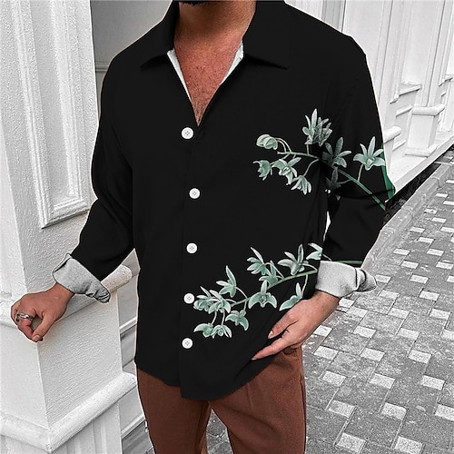 

Men's Shirt Floral Graphic Prints Turndown Green Purple 3D Print Street Casual Long Sleeve Button-Down Print Clothing Apparel Fashion Designer Casual Soft