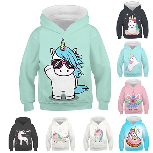 

Kids Girls' Hoodie Cartoon Casual Long Sleeve Active 7-13 Years Winter Blue Purple Pink