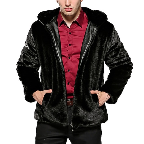 

Men's Winter Jacket Winter Coat Fur Coat Soft Outdoor Casual / Daily Daily Wear Vacation Going out Zipper Lapel Warm Ups Comfort Jacket Outerwear Pure Color Zipper Pocket Black