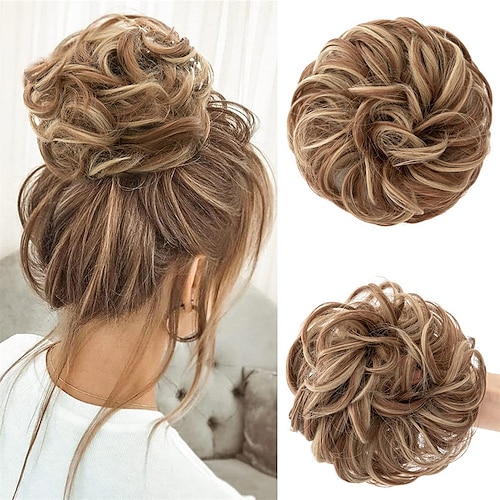 

Messy Bun Hair Piece Wavy Curly Scrunchies Synthetic Ponytail Hair Extensions Large Thick Updo Hairpieces for Women Girls Kids 1 PCS