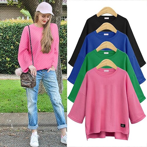 

long-sleeved t-shirt women's autumn and winter korean version plus size loose student tide cotton t-shirt 200 catties fat mm top bottoming shirt