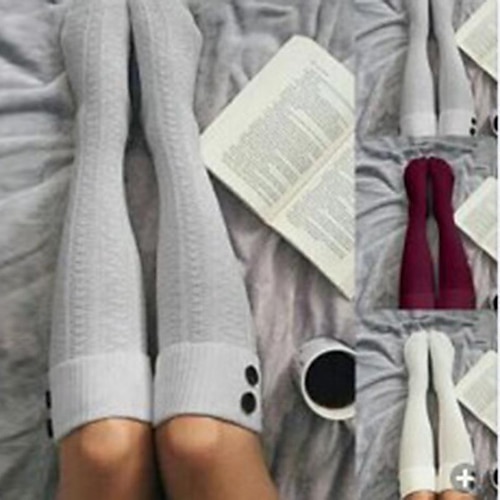 

Women's Stockings Thigh-High Crimping Socks Tights Thermal Warm Stretchy Knitting Fashion Casual Daily Grey White One-Size