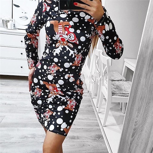 

Mini robe Femme Moulante manche longue Hiver Automne - Mode Imprimer Animal Chaque Noël du quotidien Rendez-vous 2022 Noir S M L XL XXL