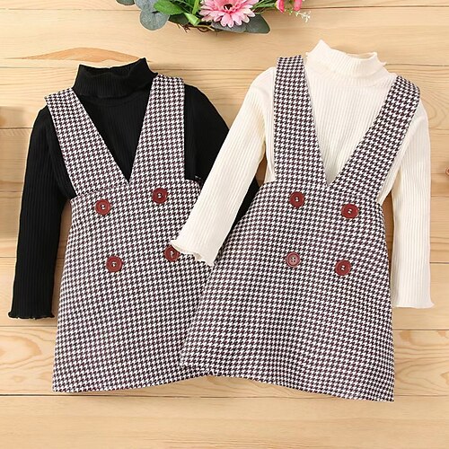 

2 Pieces Kids Girls' SkirtSet Clothing Set Outfit Plaid Long Sleeve Cotton Set Vacation Fashion Preppy Style Winter Fall 2-6 Years Black Brown Beige