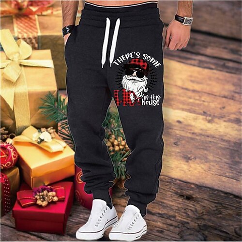

Men's Christmas Pants Sweatpants Joggers Trousers Drawstring Elastic Waist Print Graphic Prints Comfort Sports Outdoor Casual Daily Cotton Blend Terry Streetwear Designer Black Gray Micro-elastic