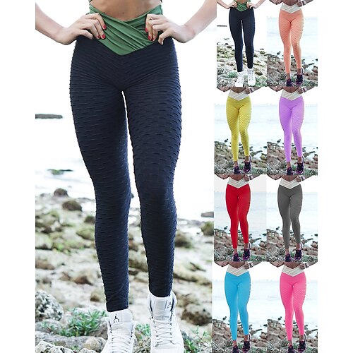 

Women's Yoga Leggings Criss Cross Waist Tummy Control Butt Lift High Waist Yoga Fitness Gym Workout Cropped Leggings Bottoms Color Block Black Purple Yellow Sports Activewear High Elasticity Skinny