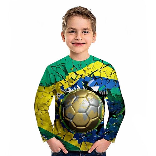 

Kid Boys World Cup T shirt Tee Football Long Sleeve Crewneck Children Top Casual Sports Daily Winter Fall Green 3-12 Years