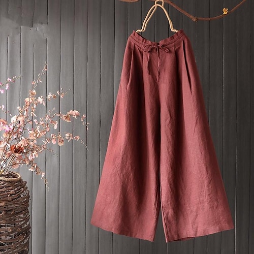 

Women's Wide Leg Pants Trousers Linen / Cotton Blend Black Apricot Coffee Casual Casual Daily Baggy Full Length Outdoor Solid Colored M L XL 2XL 3XL