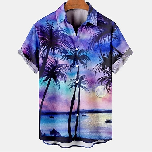 

Men's Shirt Coconut Tree Graphic Prints Turndown Purple 3D Print Outdoor Street Short Sleeves Button-Down Print Clothing Apparel Tropical Designer Casual Hawaiian