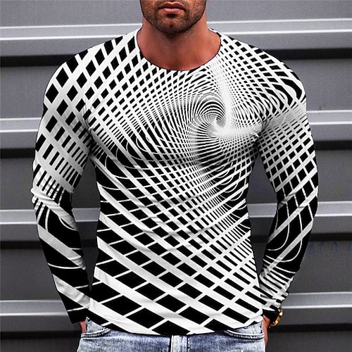 

Men's T shirt Tee Graphic Prints Geometry Crew Neck Green Blue Purple Yellow Red 3D Print Outdoor Street Long Sleeve Print Clothing Apparel Basic Sports Designer Casual